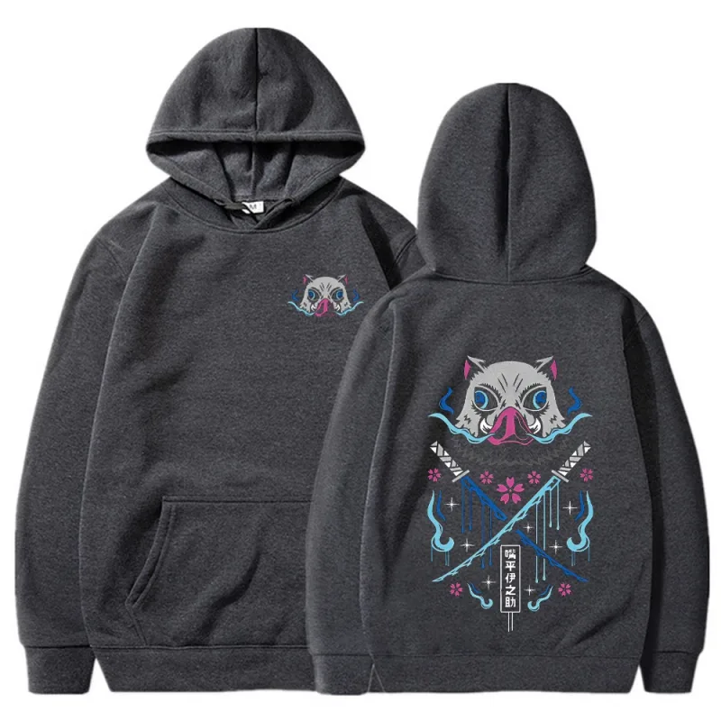 Inosuke Anime Hoodies Herr Dam Kimetsu no Yaiba Kawaii Manga Sweatshirts Gothic Harajuku Hood Pullover Casual Streetwear