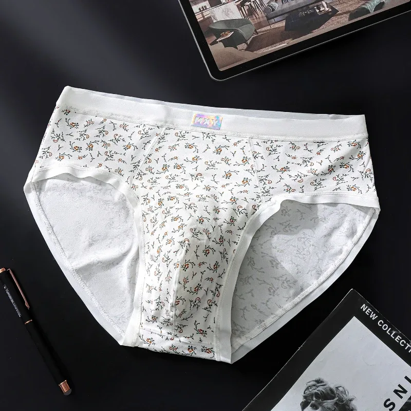Men Sexy Briefs Sissy Lingerie Ice Silk Floral Print Panties U Convex Pouch Underwear Thin Daily Underpants Calzoncillos Hombre — image 8