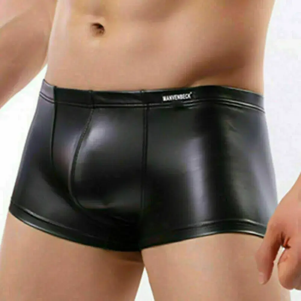 Sexet Herreundertøj Bulge Pouch Boxershorts Trunks Natklub Wet Look Lavtalje Mand Trusser Boxers Lingeri