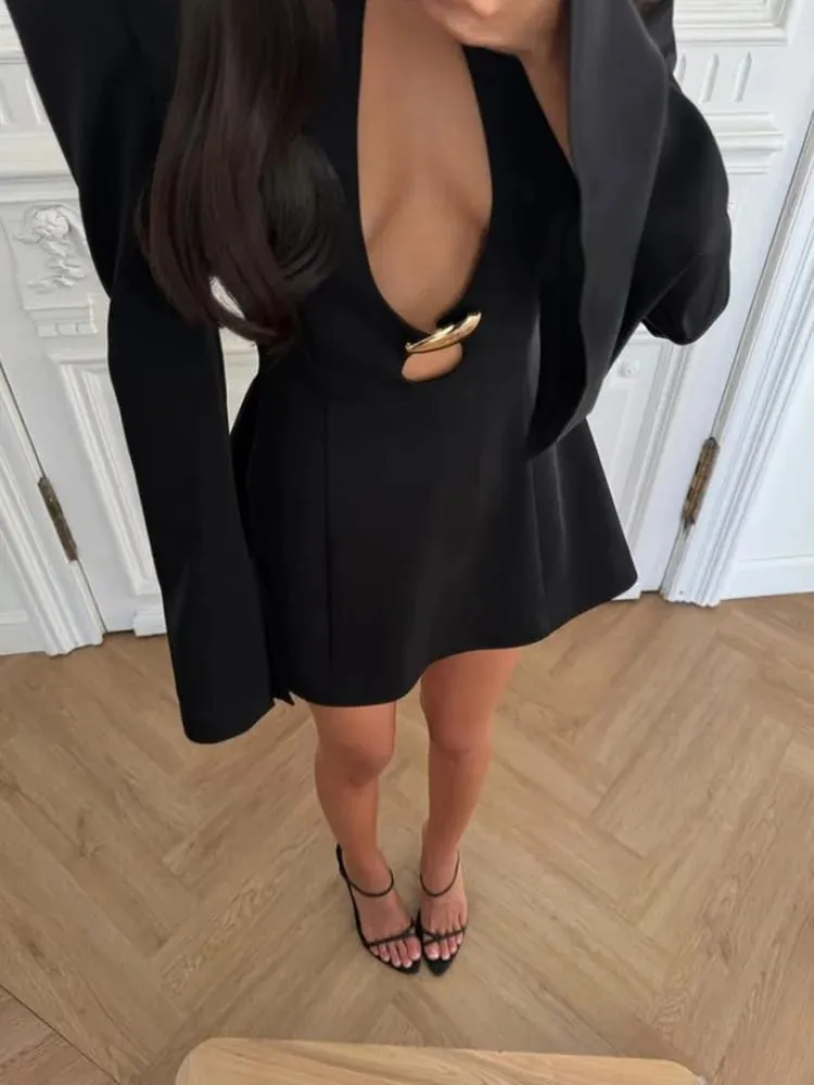 Ahagaga elegante dames mini-jurken effen sexy bodycon slim fit uitgehold normaal lange flare mouw een lijn trend casual dames