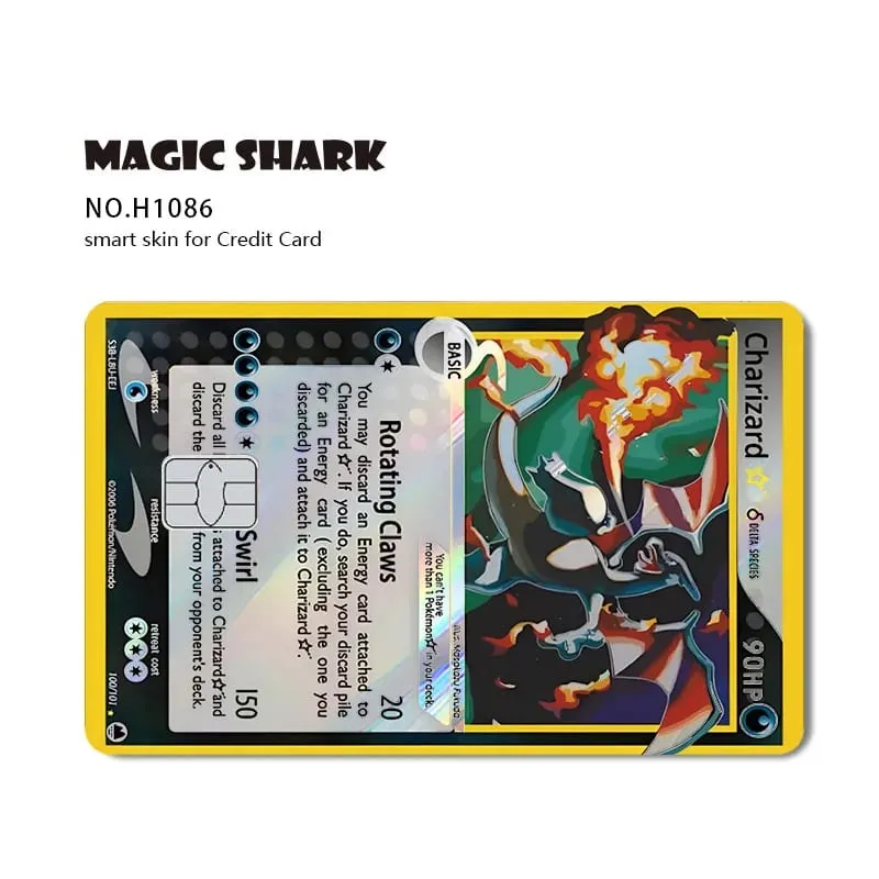 Magic Shark Mew Charizard EX Eevee Gengar Pikachu TCG Αυτοκόλλητο με ολογραφικό δέρμα λέιζερ για τραπεζική πιστωτική κάρτα