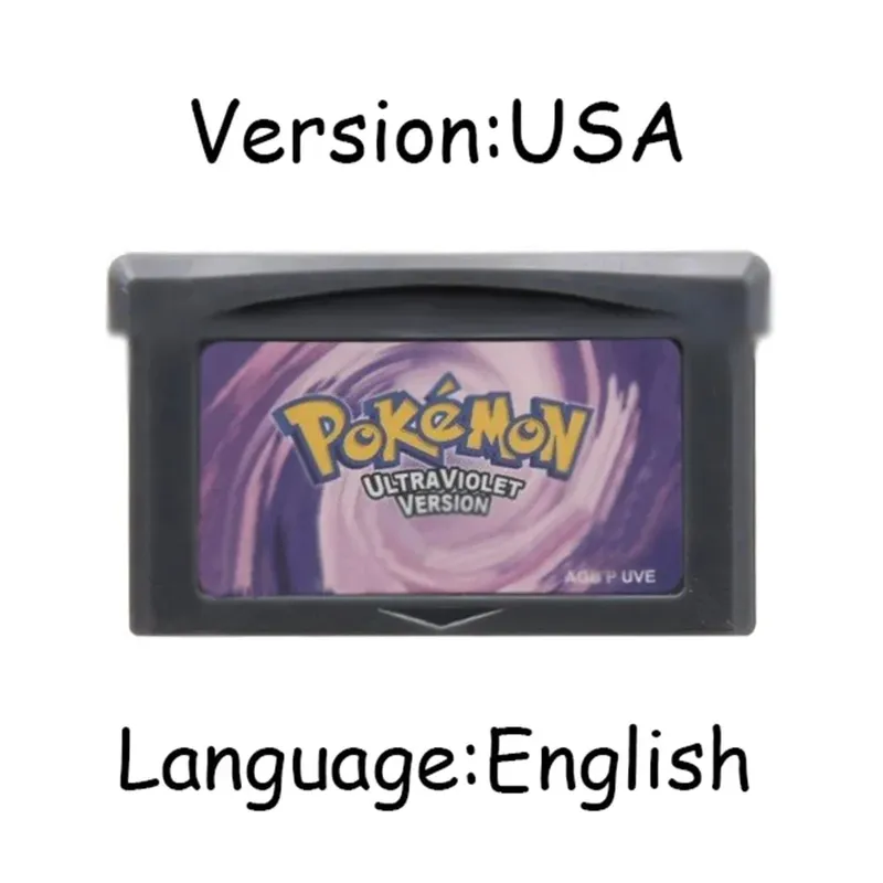 GBA Pokemon Game Cartridge 32-Bit קונסולת משחקי וידאו כרטיס Ash Grey Liquid Crystal Light Platinum Moemon Emerald שפה אנגלית