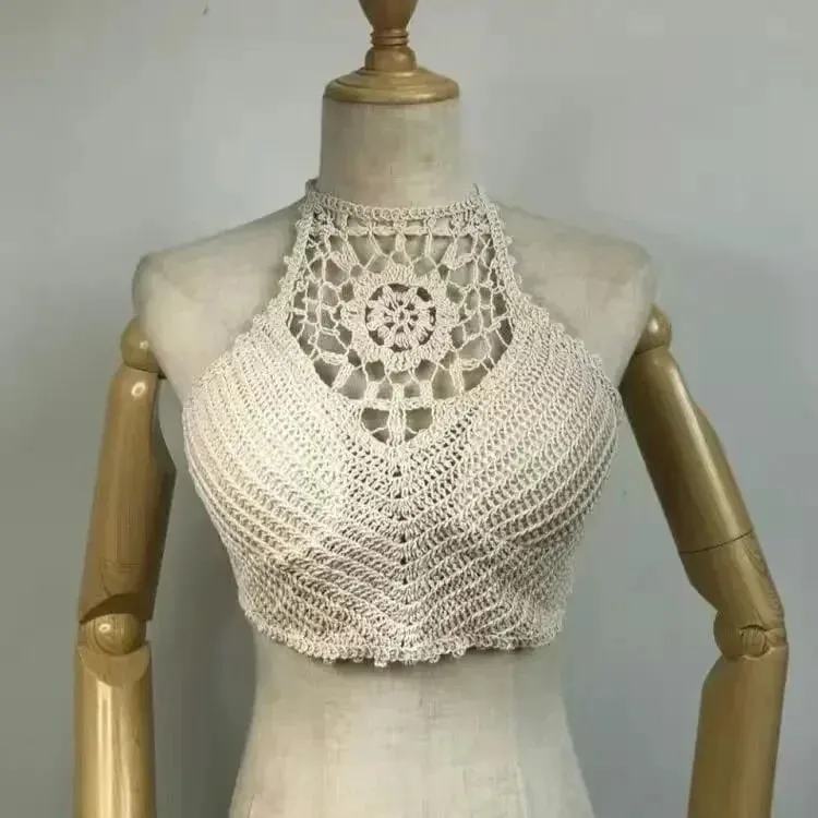 Crop Tops Ρετρό Wild Hollow με προοπτική φούντα Σέξι σπαγγέτι λουράκι Tanke Top Γυναικεία ενσωματωμένα σουτιέν Νέα πλάτη δαντέλα λαιμόκοψη