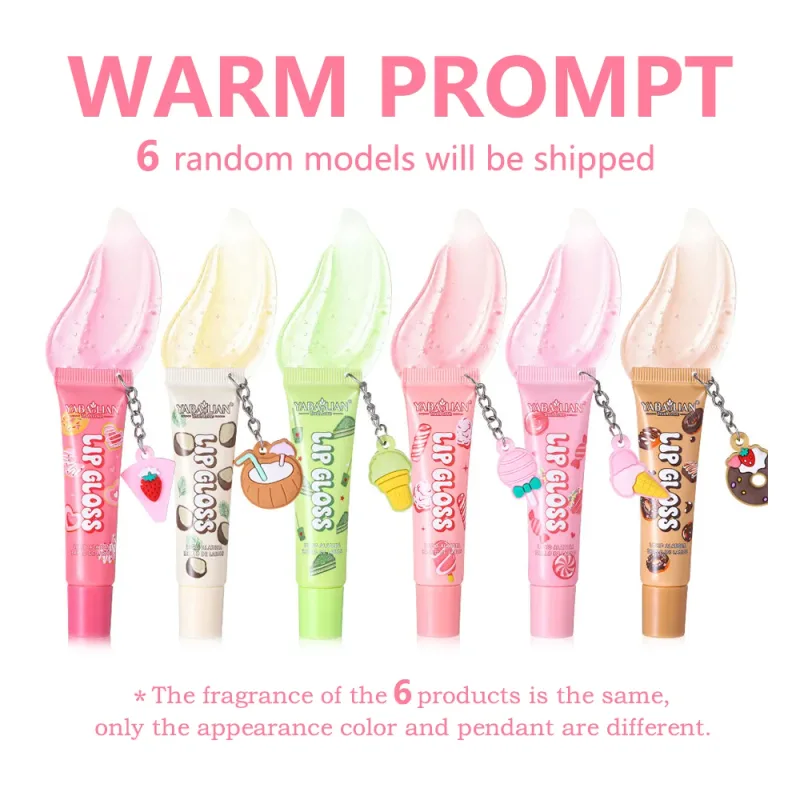 Random 1 Piece Sweet Pendant Lip Gloss Hydrating Plump Lip Oil Διαφανές γυαλιστερό Lip Gloss Χαριτωμένο καλλυντικό για καθημερινή περιποίηση χειλιών