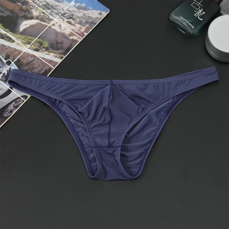 Mens Sexy Low-Waist Briefs Shorts See Through Pouch Underwear Ice Silk Underpant Bikinis Ultra Thin Panties Solid Comf Lingerie