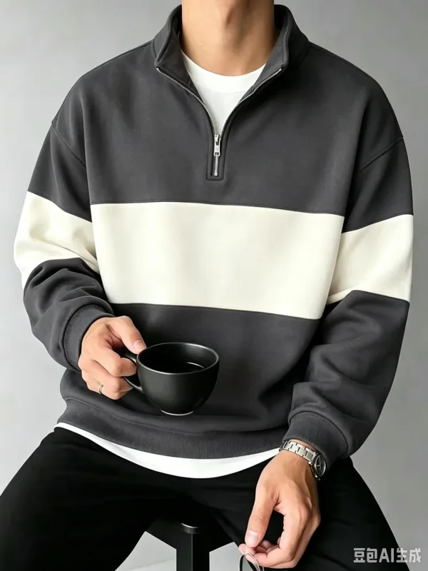 Φθινοπωρινά και χειμερινά Color Blocking Ανδρικά ρούχα casual Φούτερ με μακρυμάνικο μισό φερμουάρ Street Trend Stand γιακά κουκούλα