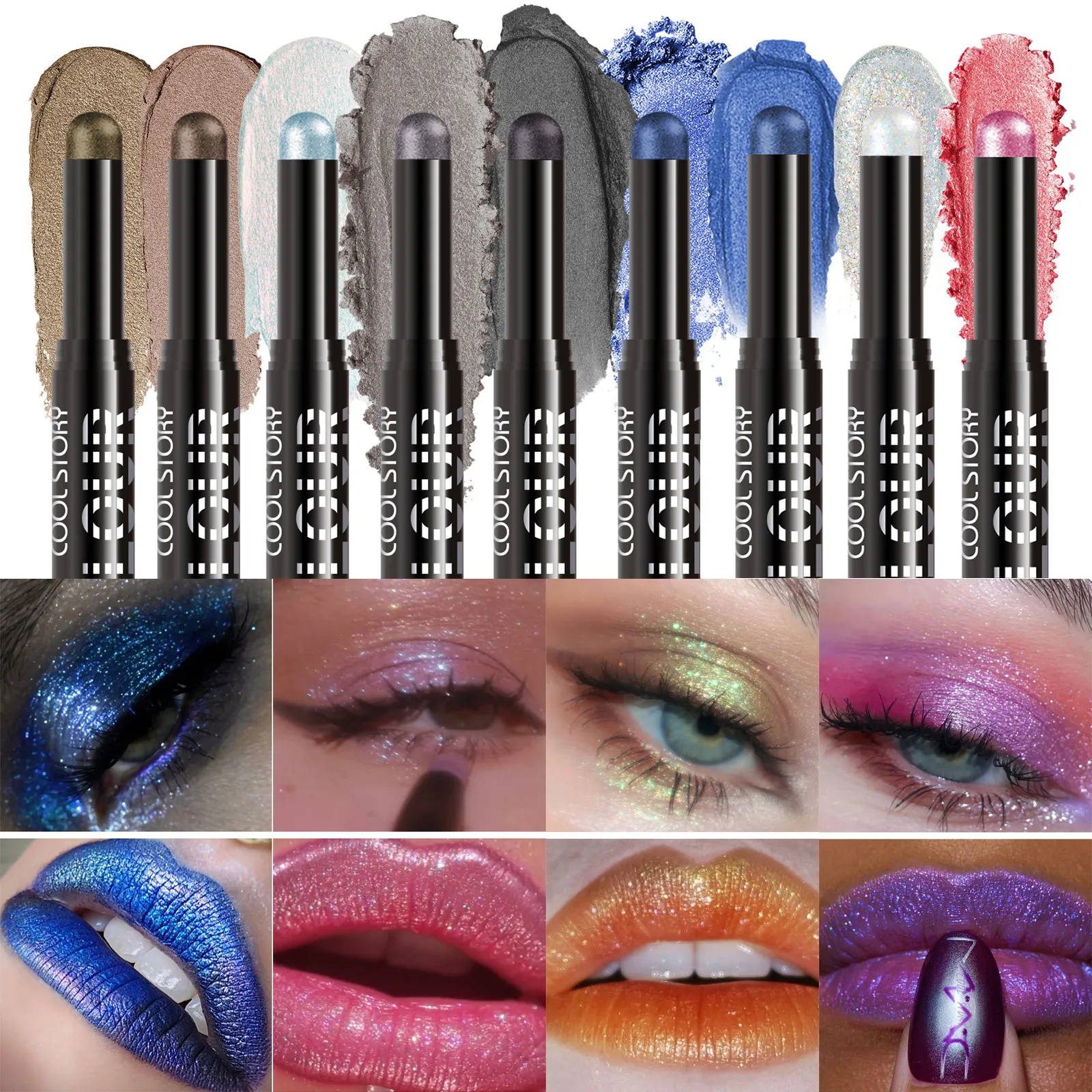 2 σε 1 Eyeshadow Lipstick Stick Pencil Waterproof Glitter Brighten Matte Eye Shadow Makeup Pigment Eyeshadow Pen