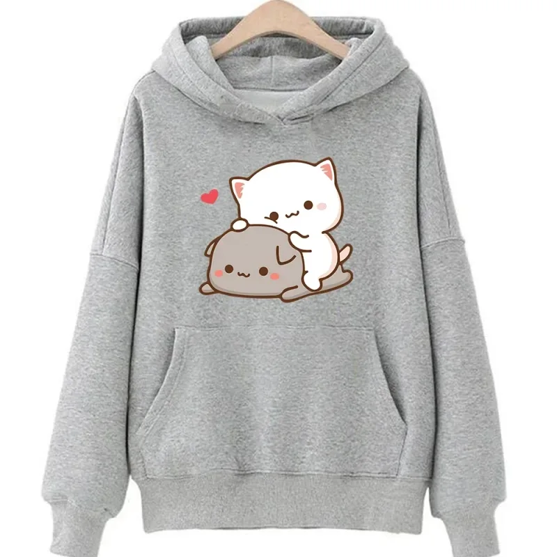 Mochi Peach And Goma Cute Cat Hoodie Sweatshirt für Mädchen Mode Kawaii Cartoon Pullover Women_Men Umweltschutz