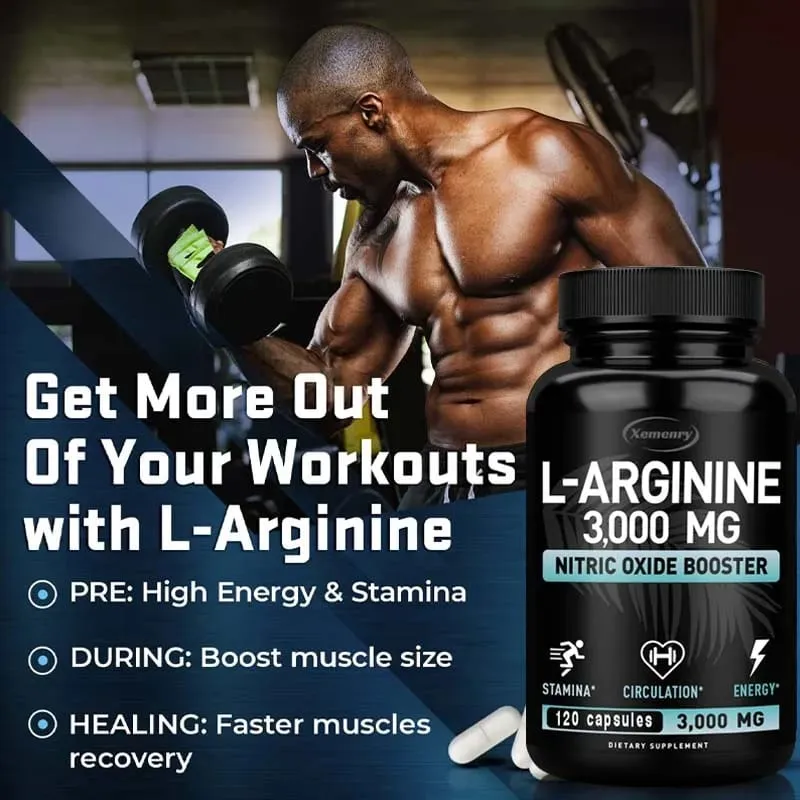 L-Arginine Capsules 3000mg - Nitric Oxide Boosters - Improve Energy Endurance Performance Build Muscle Mass — image 6
