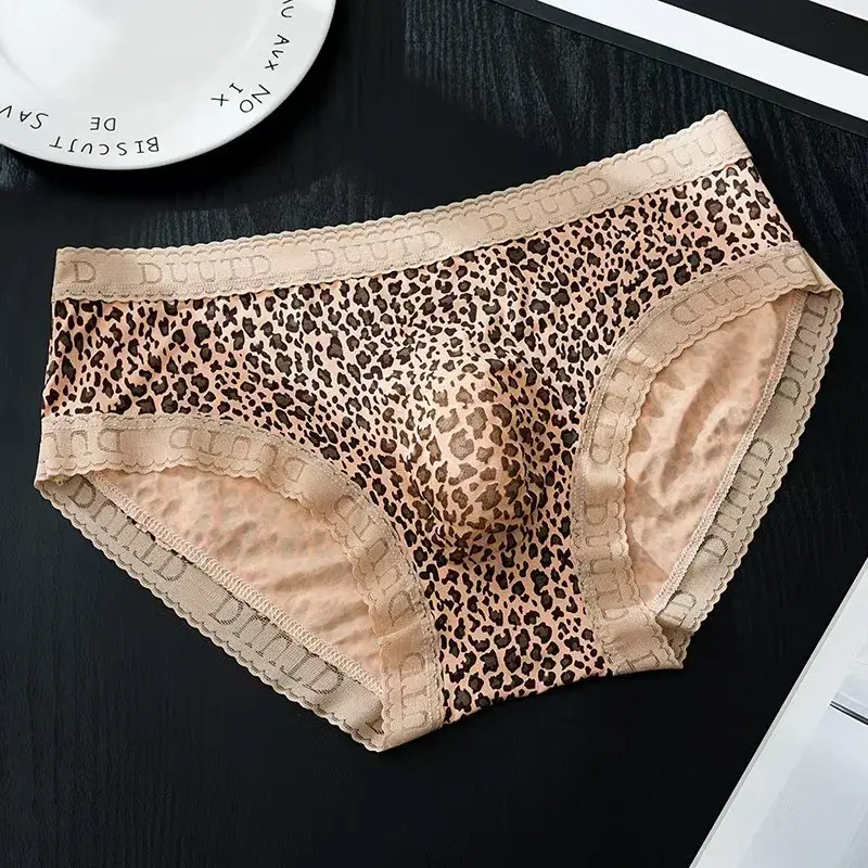 Men's French Lace Briefs Sexy 3D U Convex Pouch Underpant Summer Thin Ice Silk Breathable Underwear Low-rise See Through Panties — image 3