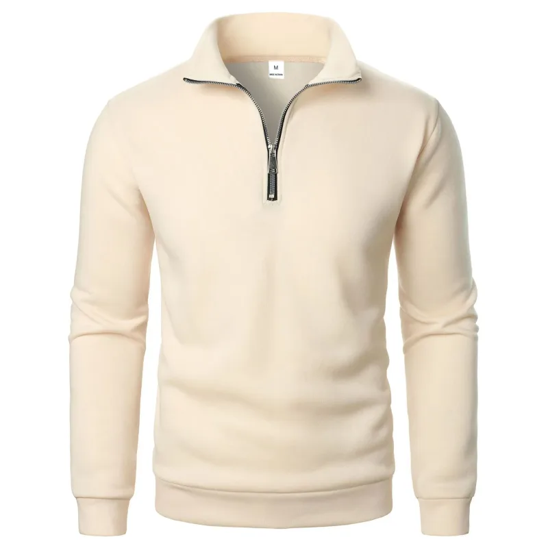 Printemps automne nouveau décontracté demi fermeture éclair col montant sweat tendance Simple mince hommes pull à manches longues hauts hommes sweat