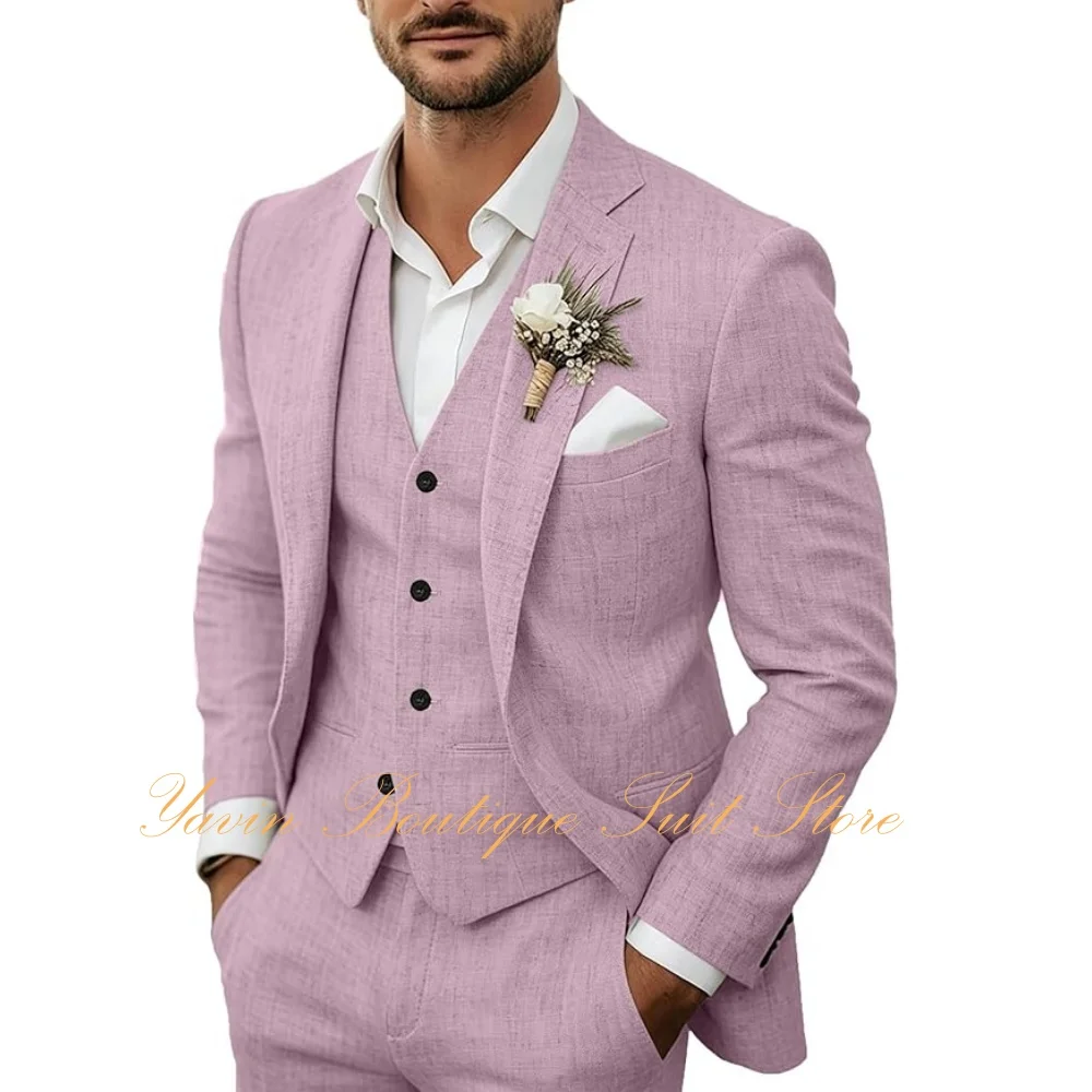 Summer Men's Linen Suits Casual Blazer 3 Piece Jacket Vest Pants Suit Set for Men Wedding Business Prom Tuxedo Suits — image 4