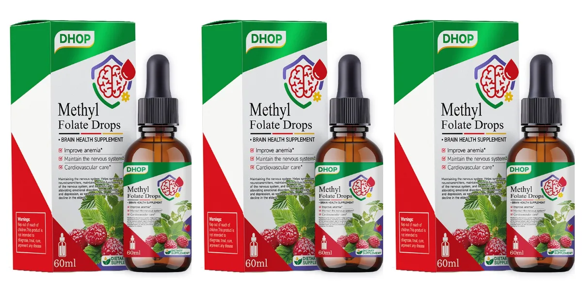 Υγρό Methyl Folate Drops με φυλλικό οξύ και βιταμίνη B12 που υποστηρίζει την υγεία του εγκεφάλου για τη φροντίδα του νευρικού συστήματος - 120 μερίδες
