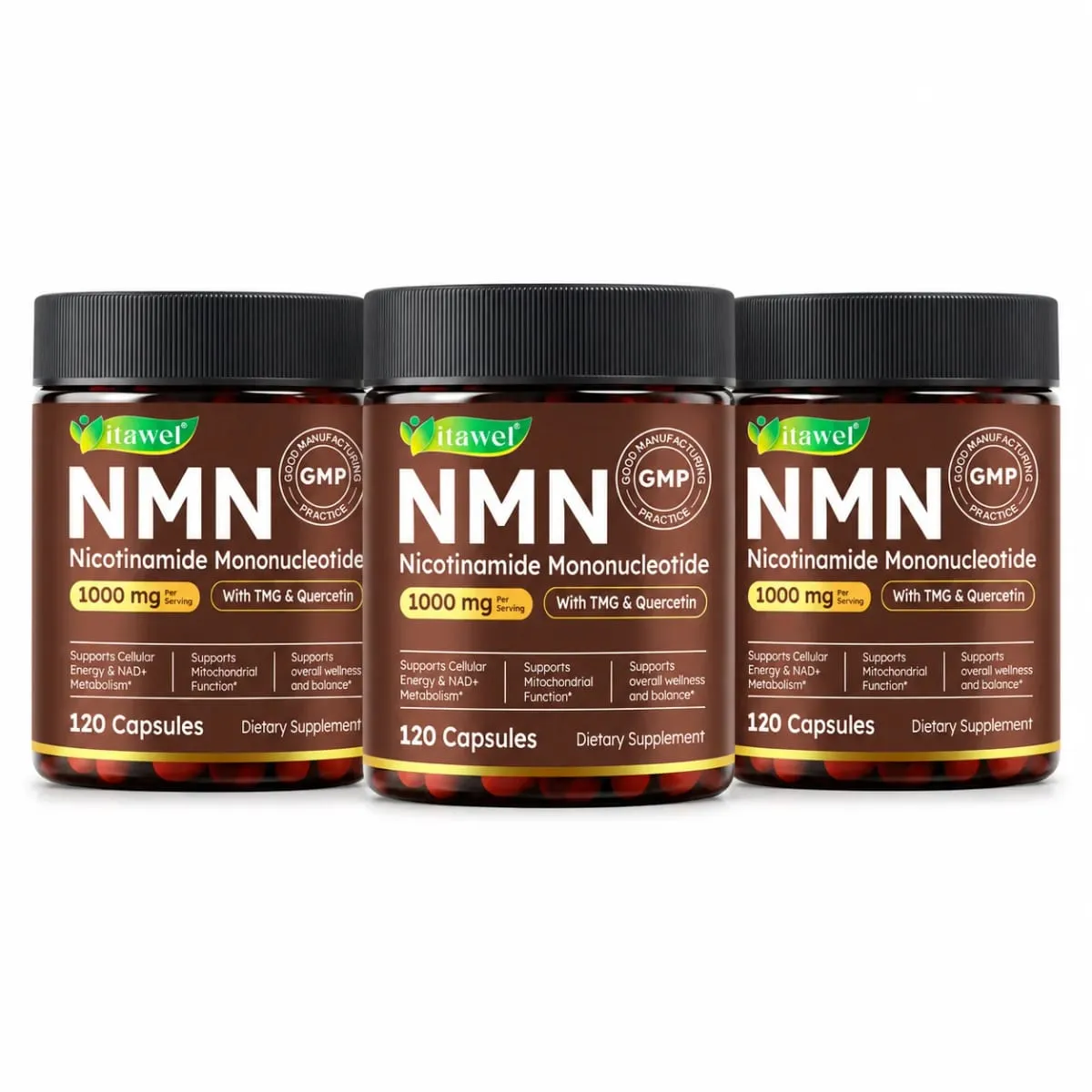 NMN Capsules 1000mg Beta Nicotinamide Mononucleotide TMG Quercetin Resveratrol NAD+ מטבוליזם מיטוכונדריאלי תפקוד 120 ספירה
