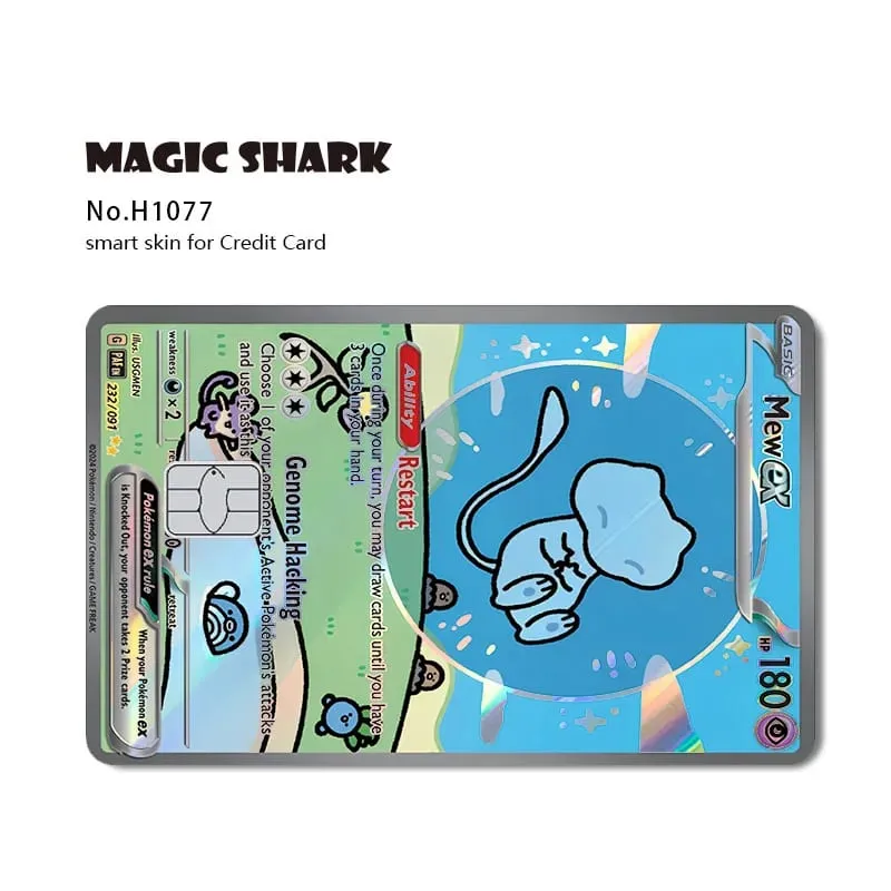 Magic Shark Mew Charizard EX Eevee Gengar Pikachu TCG Αυτοκόλλητο με ολογραφικό δέρμα λέιζερ για τραπεζική πιστωτική κάρτα