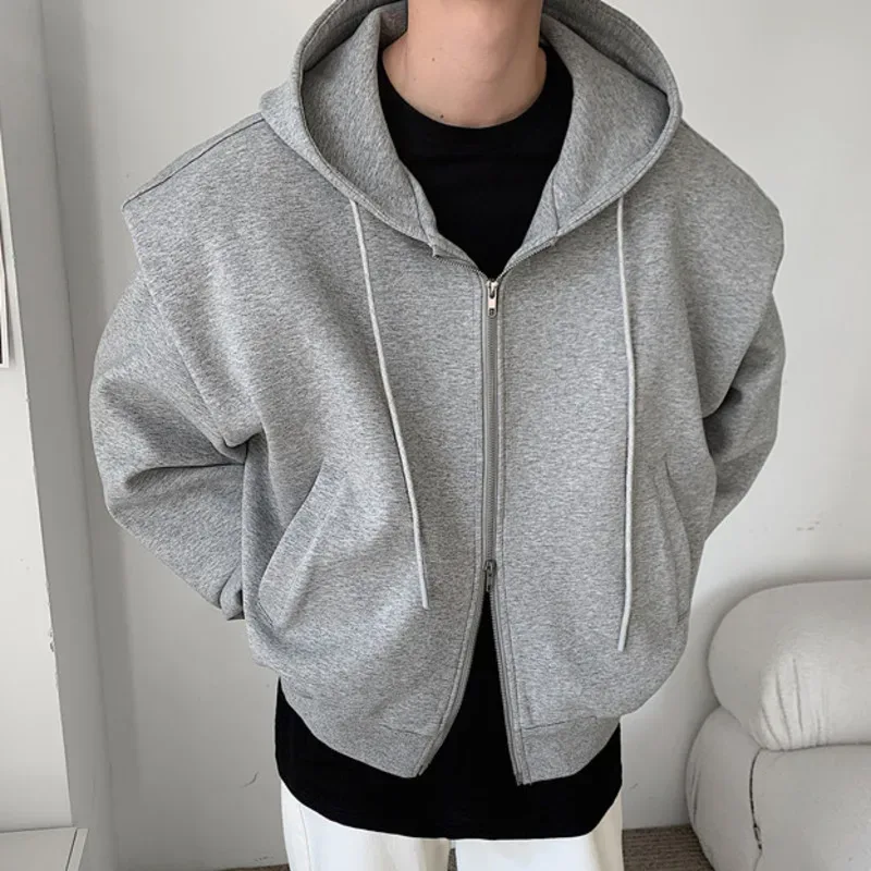 2024 otoño nuevo diseño de hombro acolchado ropa de calle firme hombres doble cremallera sudaderas con capucha Harajuku Casual sudaderas con capucha diarias