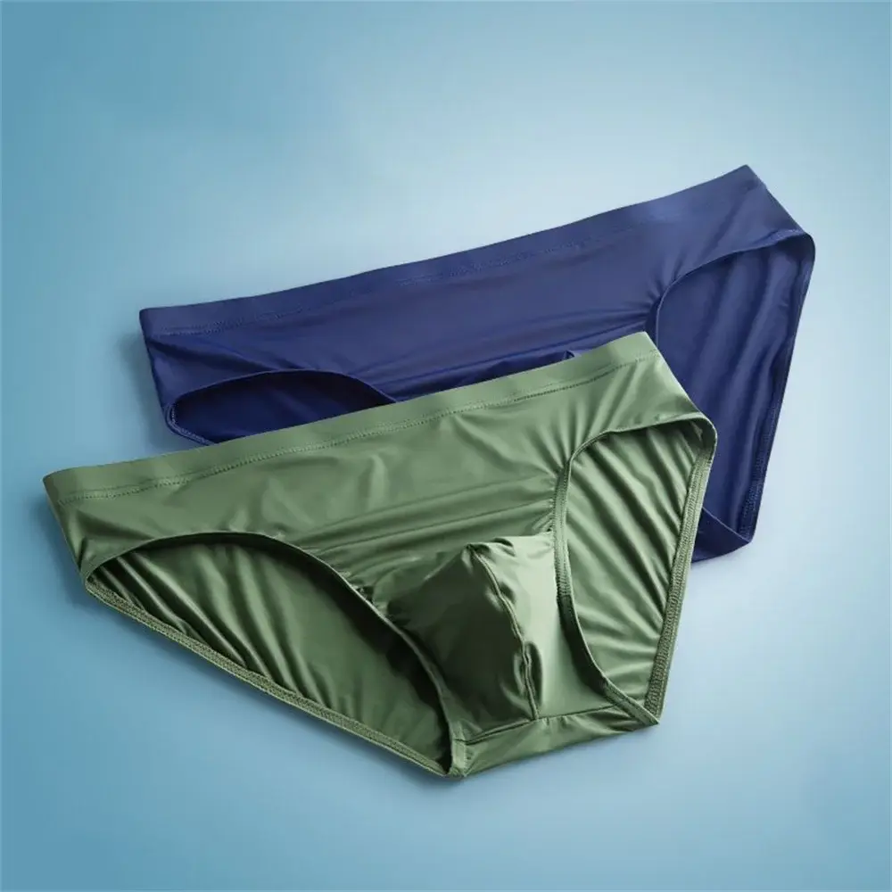 2pcs Big Pouch Nylon Men Underwear Briefs Ice Silk Male Seamless Underpants Low-Waist Thin Panties Plus Size — image 1