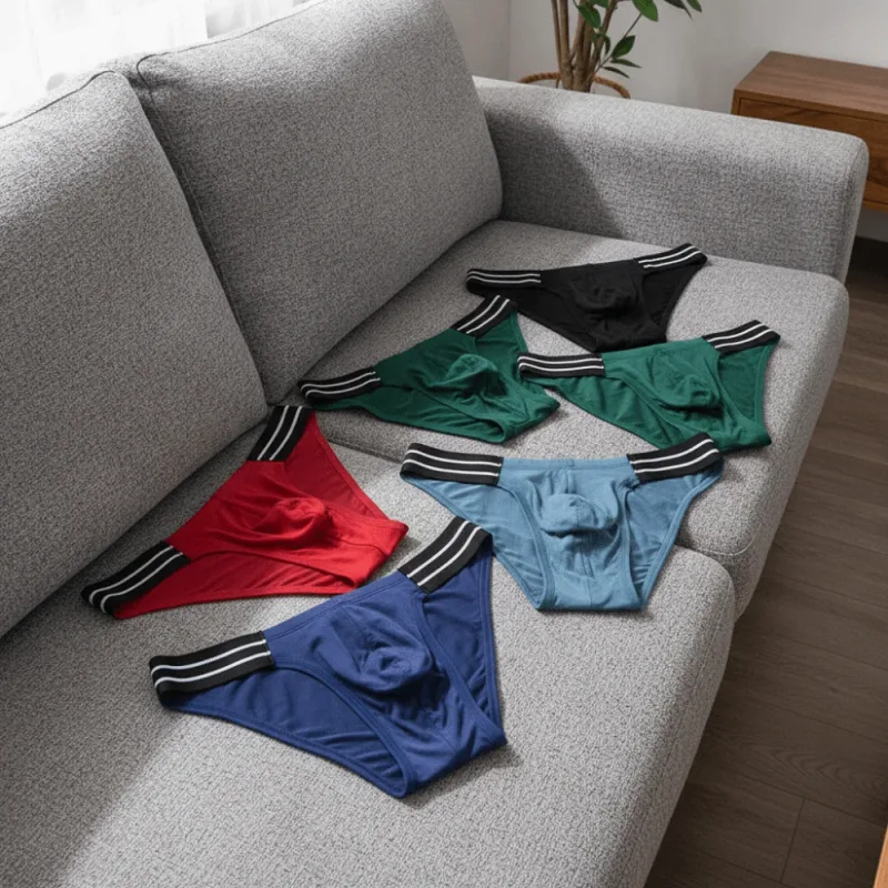Lingerie Men's Triangle Panties Mid Waist Breathable Men Thin Briefs Stripe Large Size Underwear for Men Four Seasons