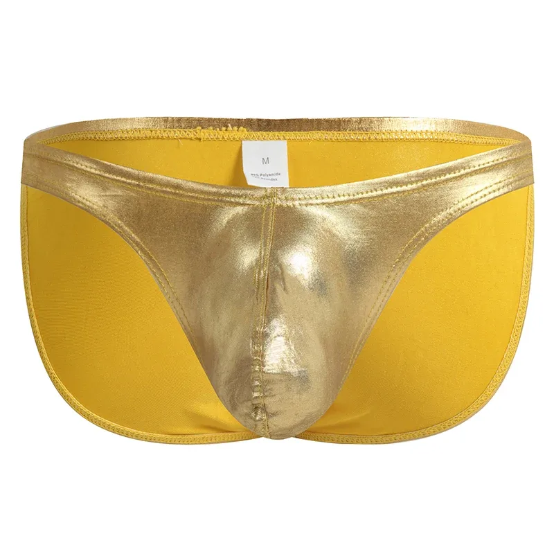 Men's Fashion Low Waist Imitation Leather Briefs with U Convex Pouch Sexy Underwear Lingerie 3PCS/2PCS/1PC Set