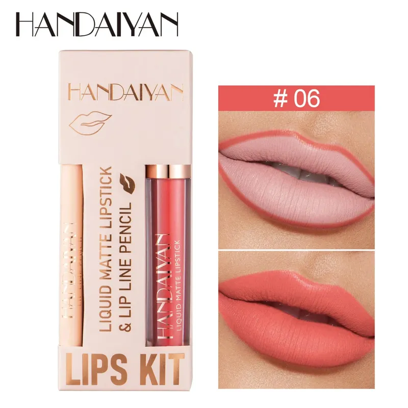 Pambabaeng 2-in-1 Lipstick Set na may Lip Liner Waterproof Long-lasting Korean Makeup Matte Finish Cosmetics Kit Libreng Pagpapadala