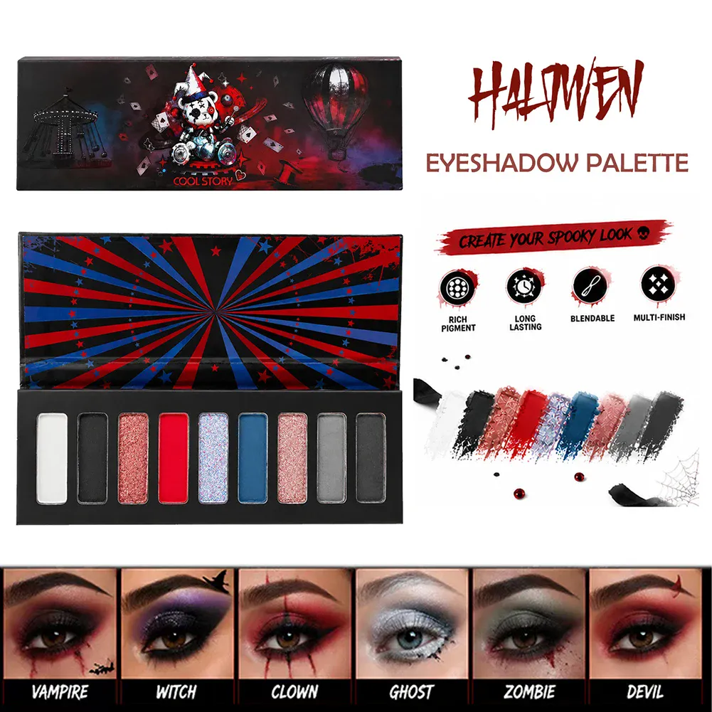 シマーグリッターメタリック 9 色ハロウィンアイシャドウパレット高顔料ゴシックスモーキーアイシャドウファインフラッシュ持続メイク