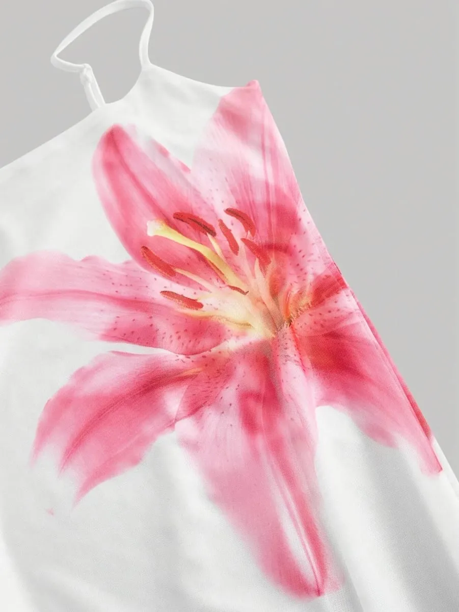 Elegant floral print sundress resort-style dress