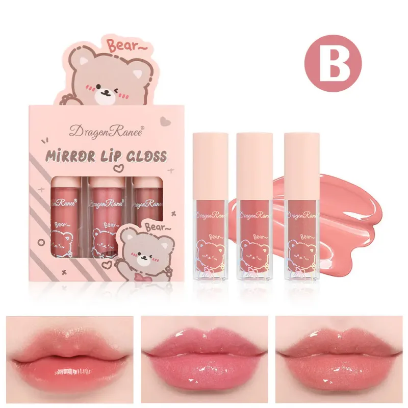 Dragon Ranee 3pcs Mirror Lip Gloss Set Hydrating Shining Lip Glaze Moisturizing Pearl Liquid Lipstick Cartoon Lip glosses Sets — image 8