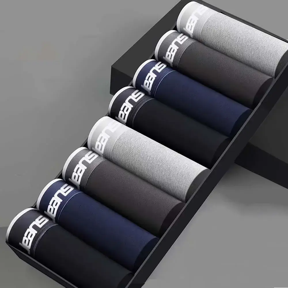 4/8Pcs Men's Panties Cotton Breathable Men's Clothing Letter Waistband Man Underwear Solid Color Plus Size Boxers Man — image 1