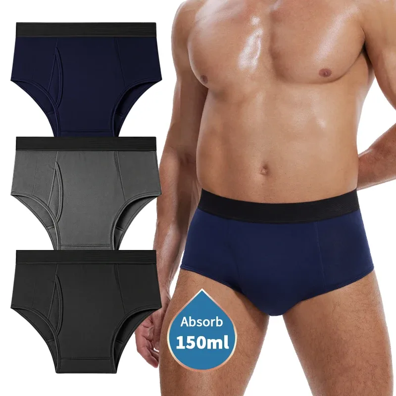 Leak-Proof Antibacterial Sanitary Cotton Men's Incontinence Briefs Absorbent Urinary Underwear Reusable Washable Berif