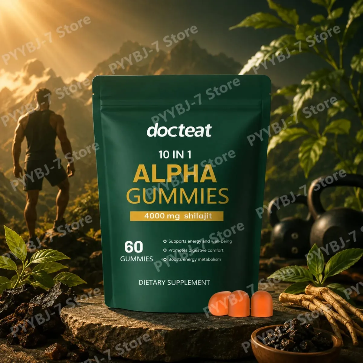 10 in 1 Shilajit Gummies 4000mg with Ashwagandha Root Extract 60 Gummies Energy Support Wellness Supplement for Adults