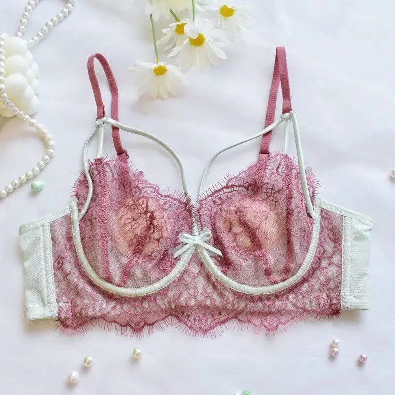 Κορεάτικο Hot Trend Pure Desire Δαντελένιο Σετ σουτιέν Underwire Thin Cup Push Up Μεγάλο Μπούστο Οπτικά Μικρό Anti Droop Εσώρουχα 32-38 Hot