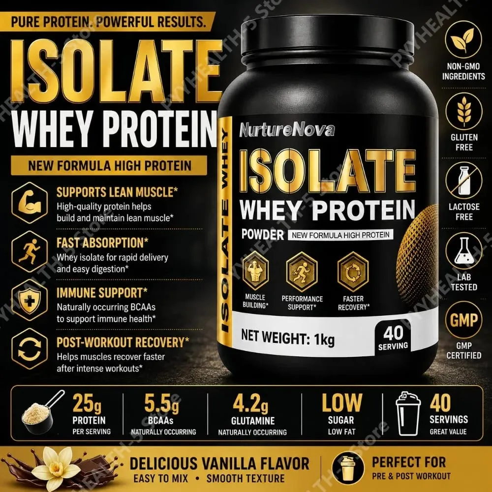 Isolate Whey Protein Powder 1kg Sports Nutrition Shake Γρήγορη ανάμειξη Daily Fitness Nutrition 40 μερίδες Βανίλια — image 2