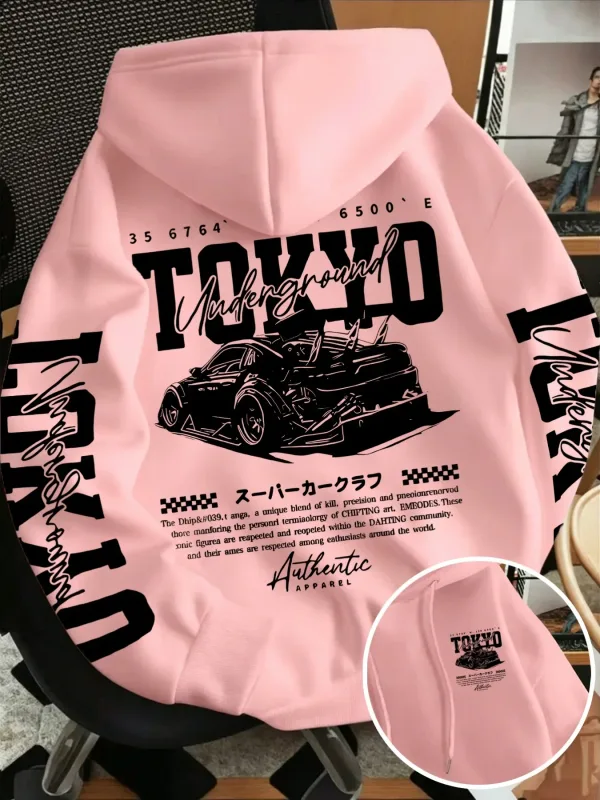 Sweat-shirt à capuche pour hommes, nouvelle collection automne hiver, course souterraine de Tokyo, dessin de ligne imprimé, haut tendance de rue japonaise