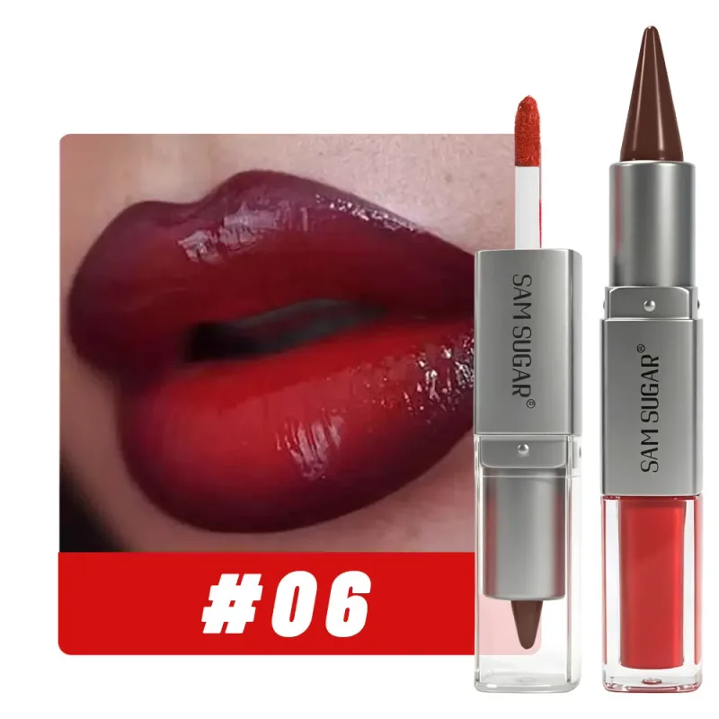 2 in 1 Lip Liner & Lip Gloss Dual Ended Hydrating Non Stick Lipstick Matte Velvet Outline Crayon with Shiny Plumping Lip Glaze
