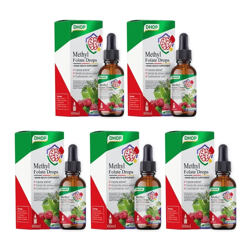 Υγρό Methyl Folate Drops με φυλλικό οξύ και βιταμίνη B12 που υποστηρίζει την υγεία του εγκεφάλου για τη φροντίδα του νευρικού συστήματος - 120 μερίδες