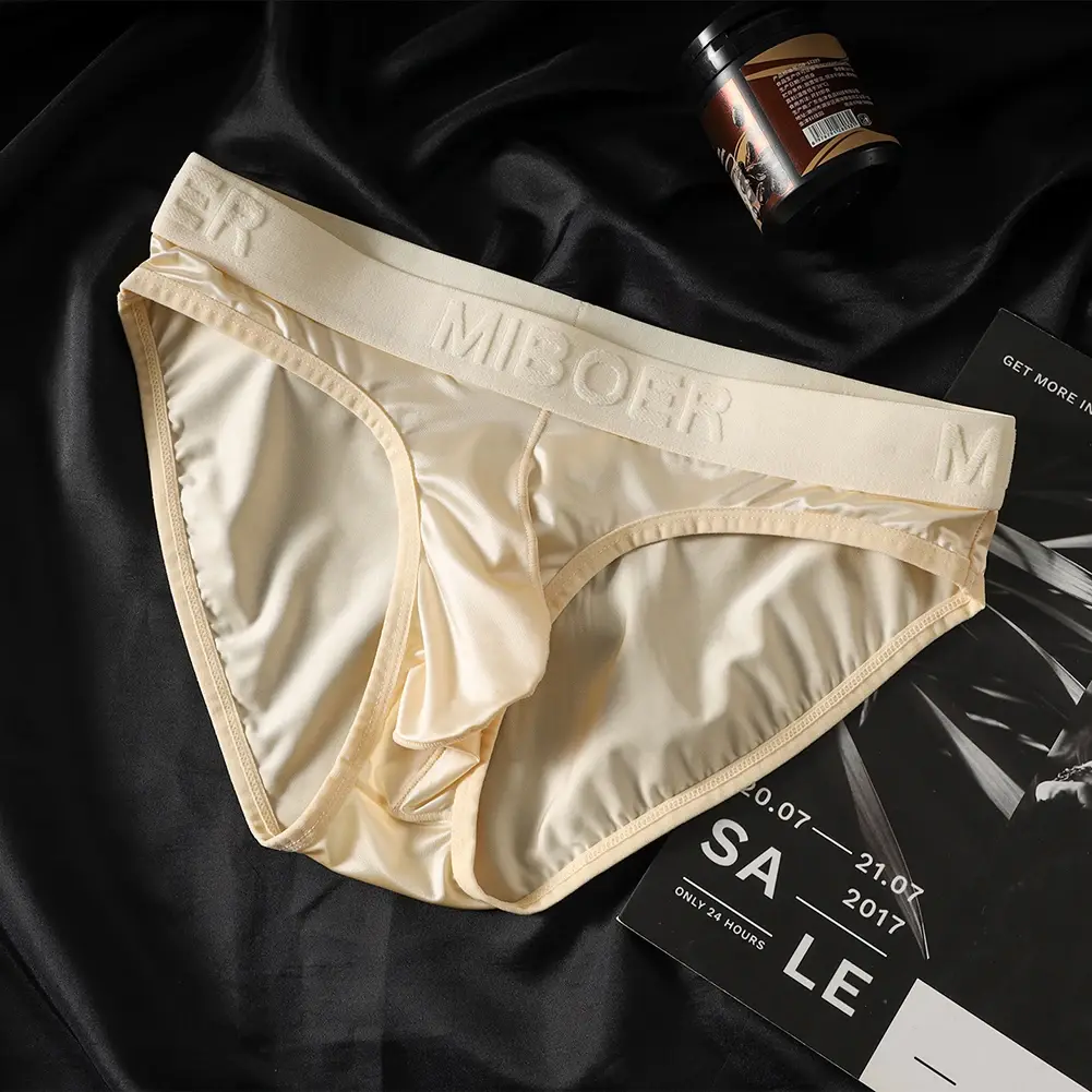 Low Waist Mens Briefs Underwear with Ice Silk Satin-like Fabric Bulge Pouch Smooth Stretch Breathable Underpants
