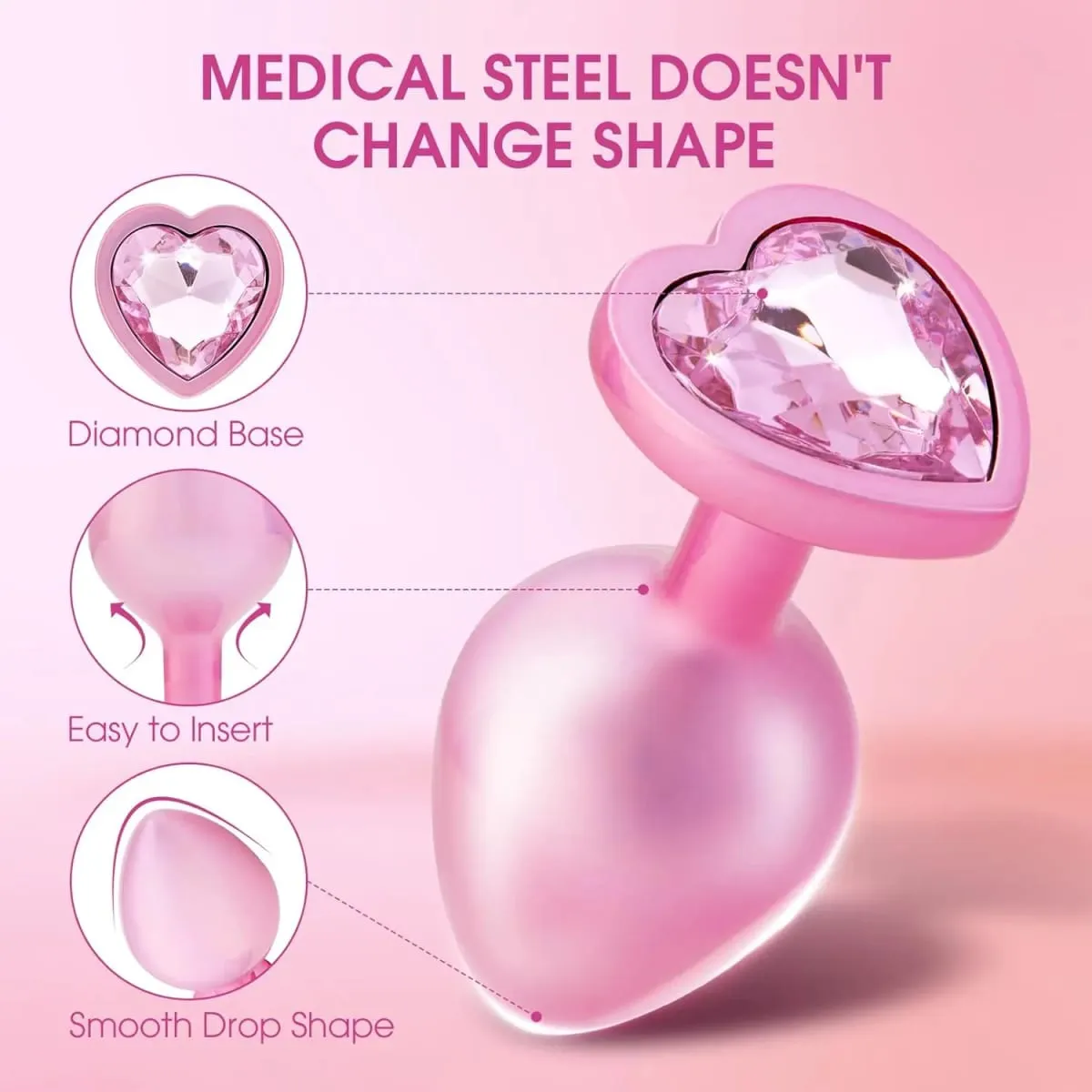 Crystal Diamond Heart Base Metal Butt Plug 3 Sizes Anal Plug Anal Trainer για αρχάριους Unisex μασάζ προστάτη Παιχνίδια σεξ για ενήλικες — image 3