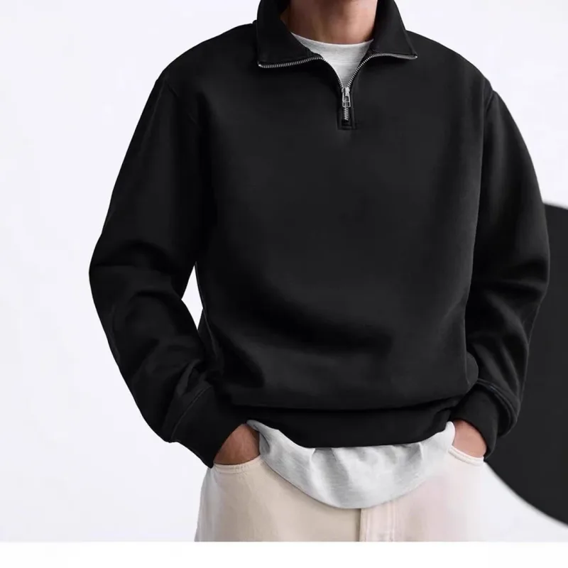 Printemps automne nouveau décontracté demi fermeture éclair col montant sweat tendance Simple mince hommes pull à manches longues hauts hommes sweat