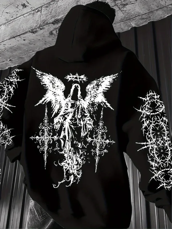 Gotik Tarzı Melek Baskı Hoodies Erkek Kadın Açık Sokak Rahat Spor Trendi Hip-Hop Çift Uzun kollu Sonbahar Kış Kazak
