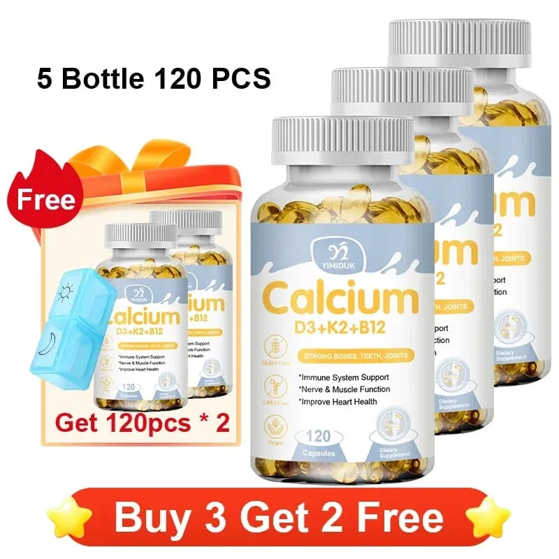 Οι κάψουλες Premium Calcium D3 K2 B12 υποστηρίζουν την απορρόφηση ασβεστίου στα οστά και τα δόντια Υγεία των νεύρων, μυϊκή λειτουργία και ζωτικότητα