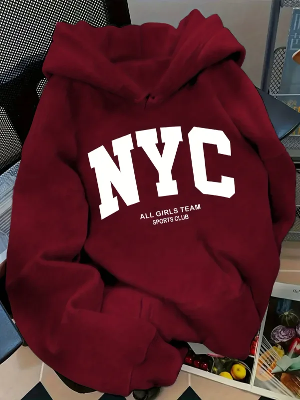 Novità Autunno/Inverno, comoda felpa con cappuccio blu navy della squadra di New York - felpa con cappuccio street style per coppie a maniche lunghe, pullover casual con POC — image 3