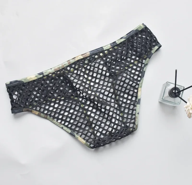 Man Underwear Mens Sexy Briefs Underpants Sissy Panties Camouflage U Pouch Hombre Slips Mesh Breathable Men's Lingerie Cuecas