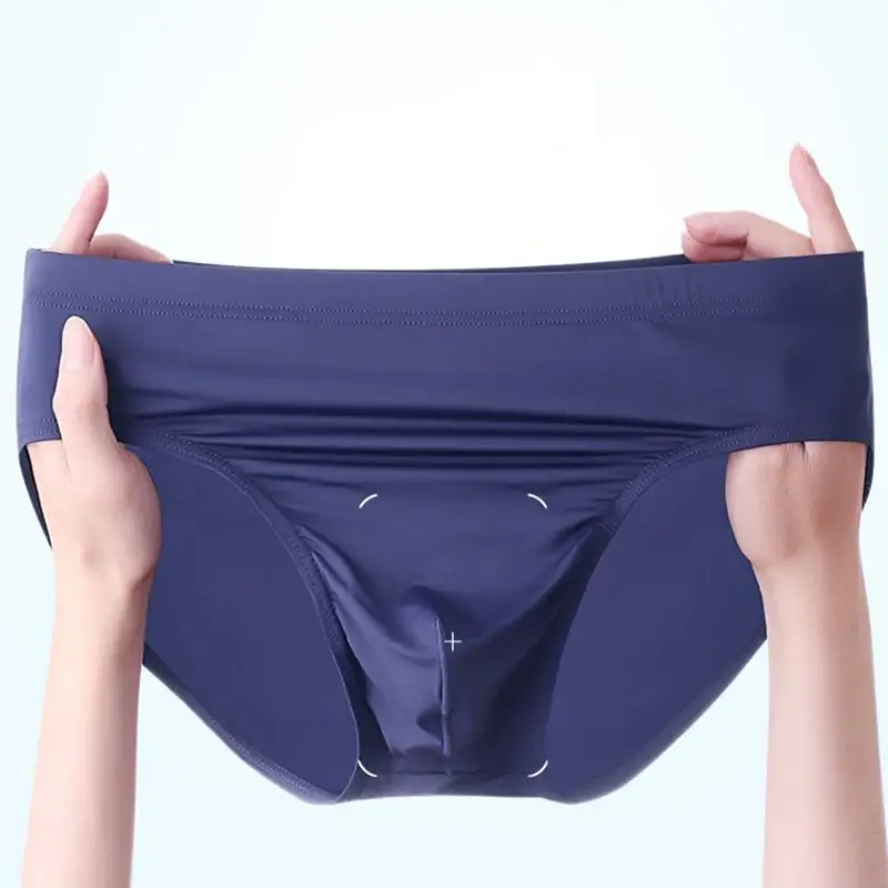 2pcs Big Pouch Nylon Men Underwear Briefs Ice Silk Male Seamless Underpants Low-Waist Thin Panties Plus Size — image 5
