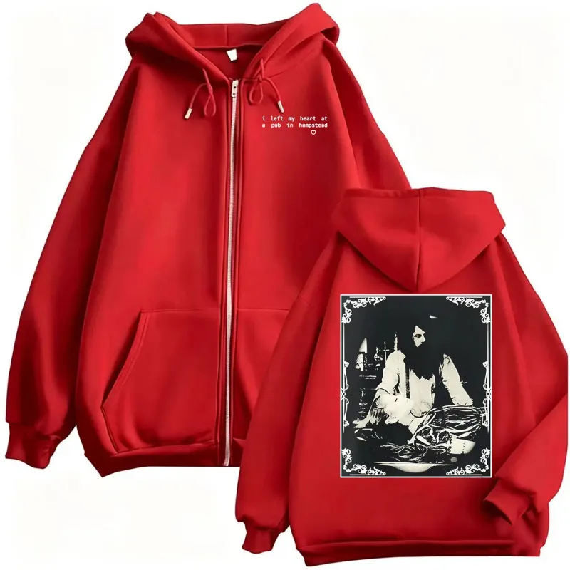 Ariana Grande dejé mi corazón en un Pub en Hampstead sudadera chaqueta abrigos hombres mujeres Harajuku gótico High Street cremallera sudaderas con capucha