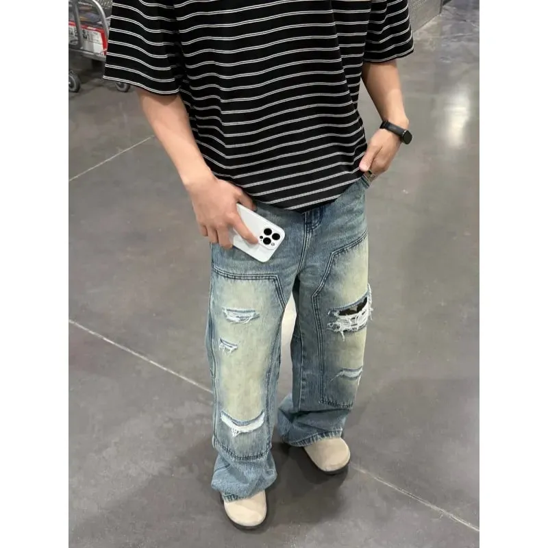 Men's Jeans Man Pants Heavy Duty Washed Multi Pocket Carpenter Style Straight Loose Denim Trousers Casual Fit High Street — image 4