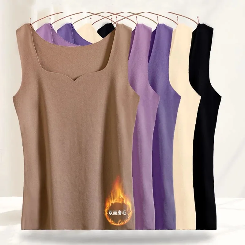 3db Női Thermal Felső Lány Nyommentes Egyszínű Mellény Alapréteg Meleg Tankfelső Őszi Téli Női Szexi Vékony Camisole — image 2
