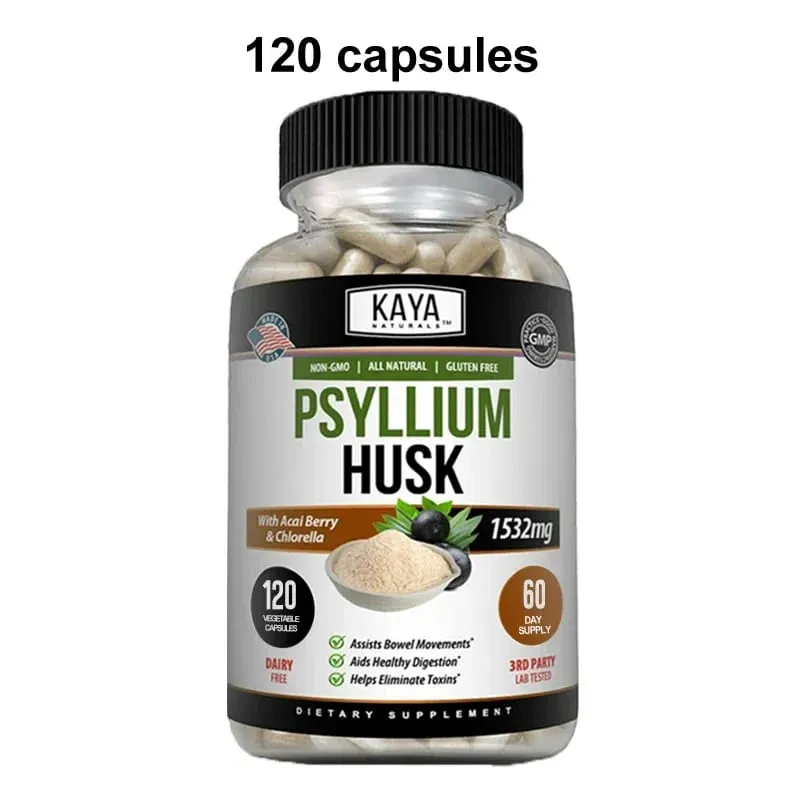 Psyllium Husk Capsules - 1532 Mg - Enriched with Ginger Root and Aloe Vera To Support Bowel Digestive and Detoxification Health
