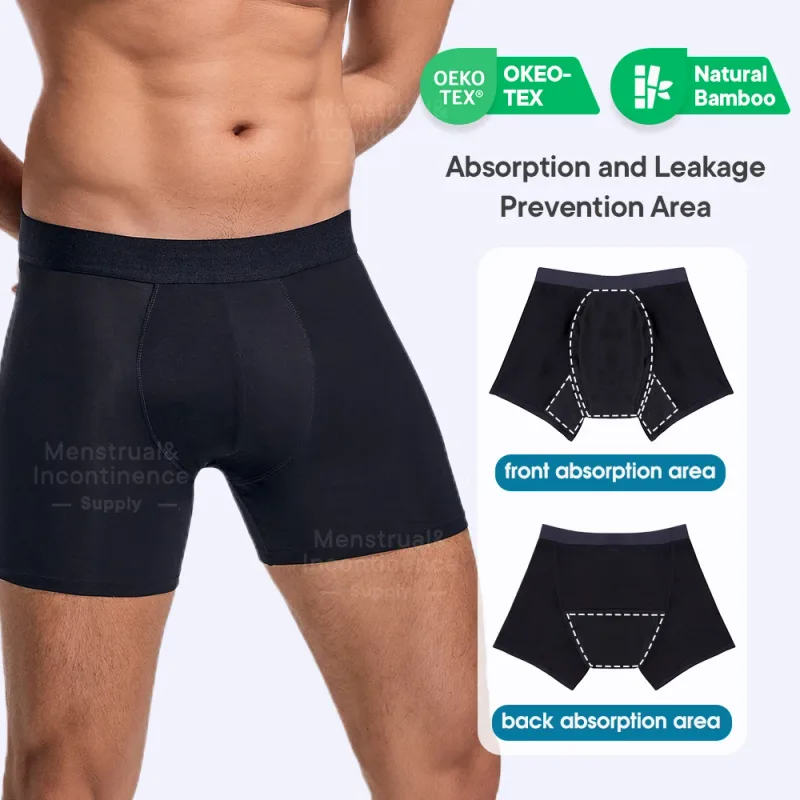Men's Boxer Incontinence Anti-Leak Super Absorbent Reusable Washable Senior Leak Proof Underwear Control Stains and Odour — image 2