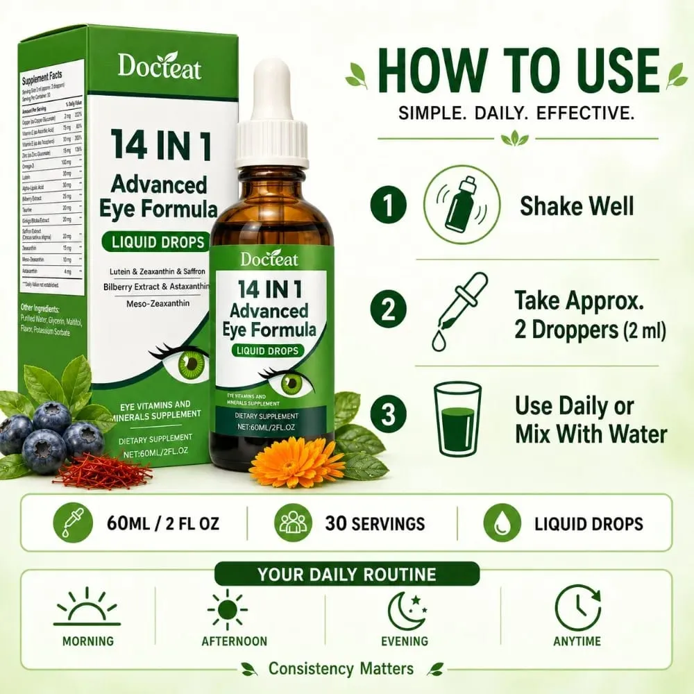 14 σε 1 Eye Formula Liquid Drops – Lutein Zeaxanthin Saffron Astaxanthin Advanced Visual Support Antioxidant Blend 60ml — image 2
