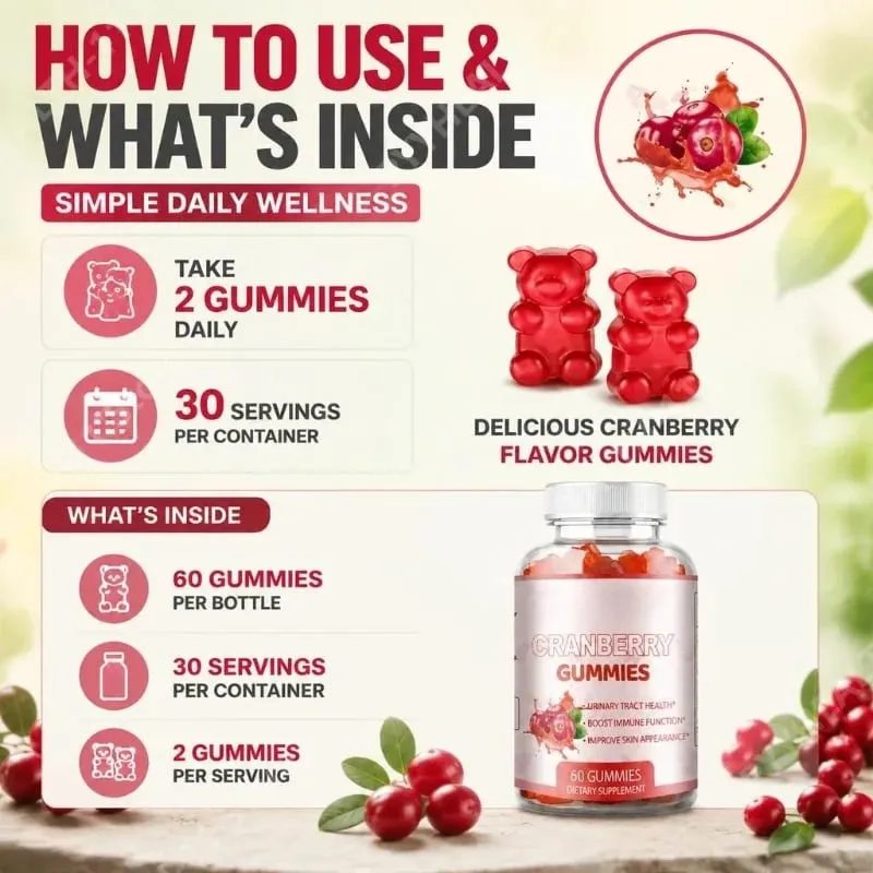 Áfonya-gumik a húgyutak egészségének támogatására C-vitaminnal 40 Mg és E-vitaminnal 2,7 Mg 60 Gummies
